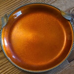 Vintage Orange Brass and Enamel Decorative Tray